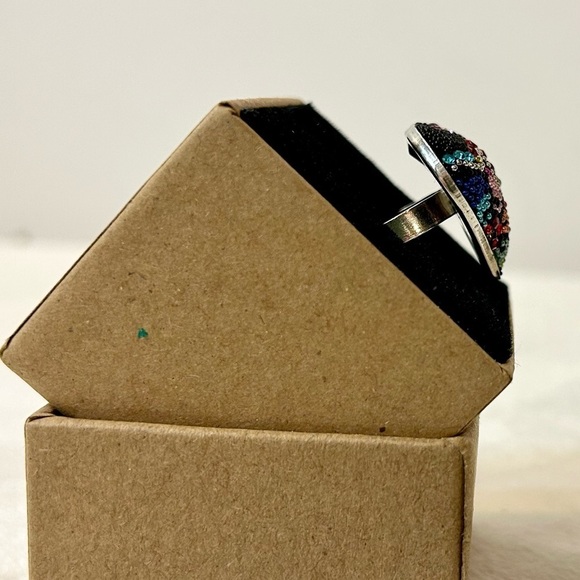 Solid Sterling Silver Micro Mosaic Heart Shaped Ring Size 7 - Picture 9 of 11